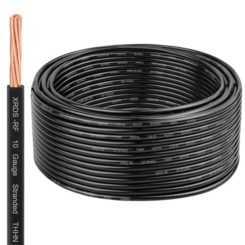 Image of XRDS -RF 10 AWG 50FT THHN Stranded Wire - Nylon Insulated Pure Copper Cable for Indoor Branch Circuits - Black - 600V Rated
