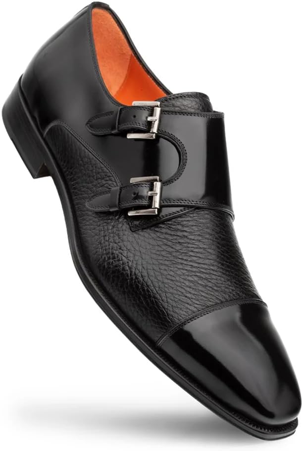 Mezlan Verona Double Monk Strap – Men’s Hand-Burnished Calfskin & Deerskin Dress Shoe with Leather Sole – Handmade in Spain