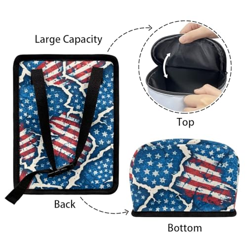 Image of Talayituse Vintage American Flag Paper Print Car Trash Bin, Large Size Auto Trash Can Adjustable Portable Garbage Can with Lid, Vehicle Hanging Bag for Headrest Front Back Seat 4th of July Decor