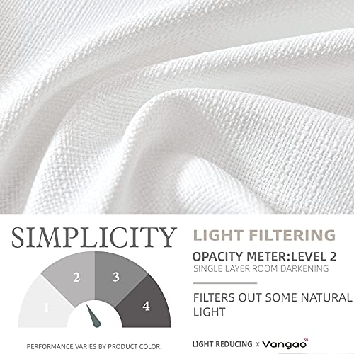 Vangao White Linen Textured Curtains 96 Inches Long for Living Room Bedroom Grommet Top Light Filtering Casual Weave Window Drapes 2 Panels