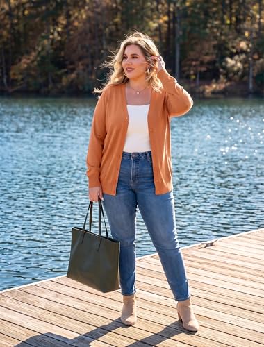 Image of TIANZHU Plus Size Cardigan for Women Button Open Front Long Sleeve V Neck Comfy Lightweight Sweaters XL-4XL