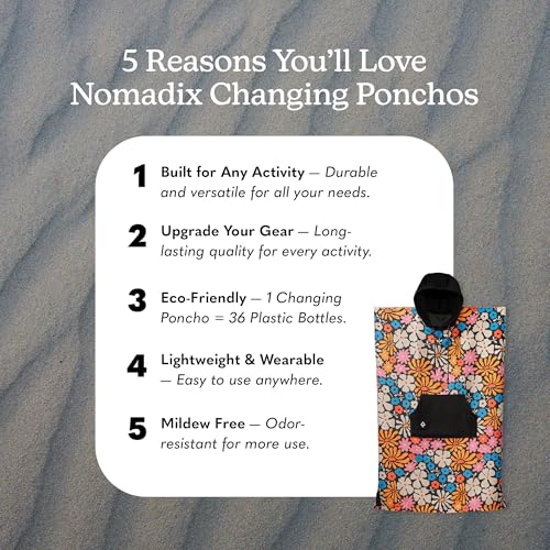 Image of Nomadix Changing Poncho - Quick Dry & Absorbent Hooded Surf & Swim Poncho - Sewn Sides for Private Changing - Front Pocket Storage - Made from Post-Consumer Recycled Materials