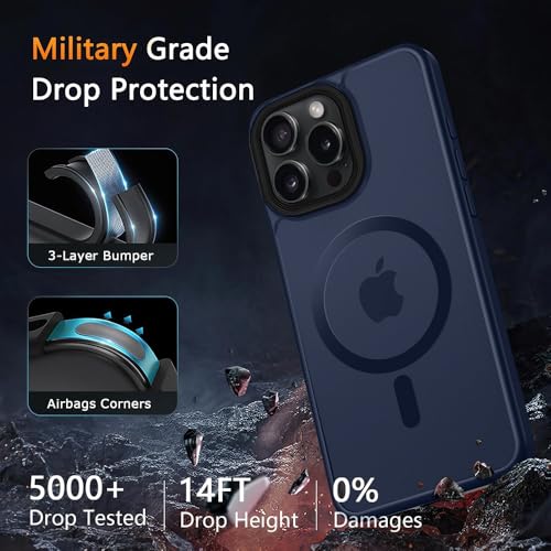 Image of iPhone 16 pro Magsafe Hard Back Case | Matte Design & 360 Protection | Military-Grade Apple iPhone 16 pro Cover | Strong Magnet Back - Blue