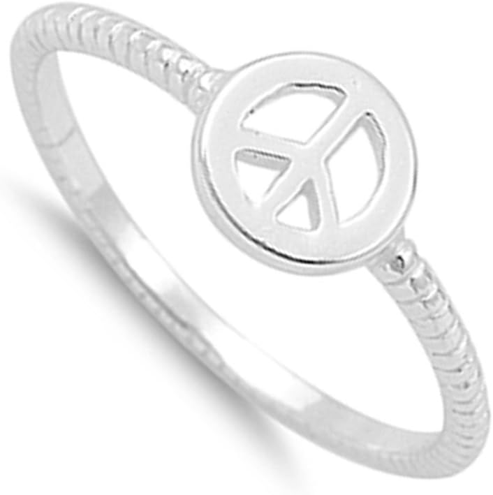 Peace Sign Love Joy Ring New .925 Sterling Silver Rope Bali Band Sizes 2-9