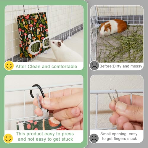 Glittme 2 Pack Guinea Pig Hay Feeder, 11.5x9 Inch Hay Bag for Rabbits, Hanging Hay Holder for Guinea Pigs Cage Hay Feeder for Bunny, Small Pets,Green Mushroom - Image 4
