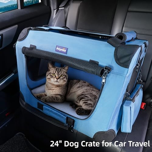 Petprsco Portable Collapsible Dog Crate, 24" Soft Dog Crate for Car Travel | Includes Mat, Blanket & Bowl, Strong Fabric, 4-sided Mesh Vents, 3 Doors, Fit Small Dogs & Large Cats Indoor and Outdoor Use - Image 7
