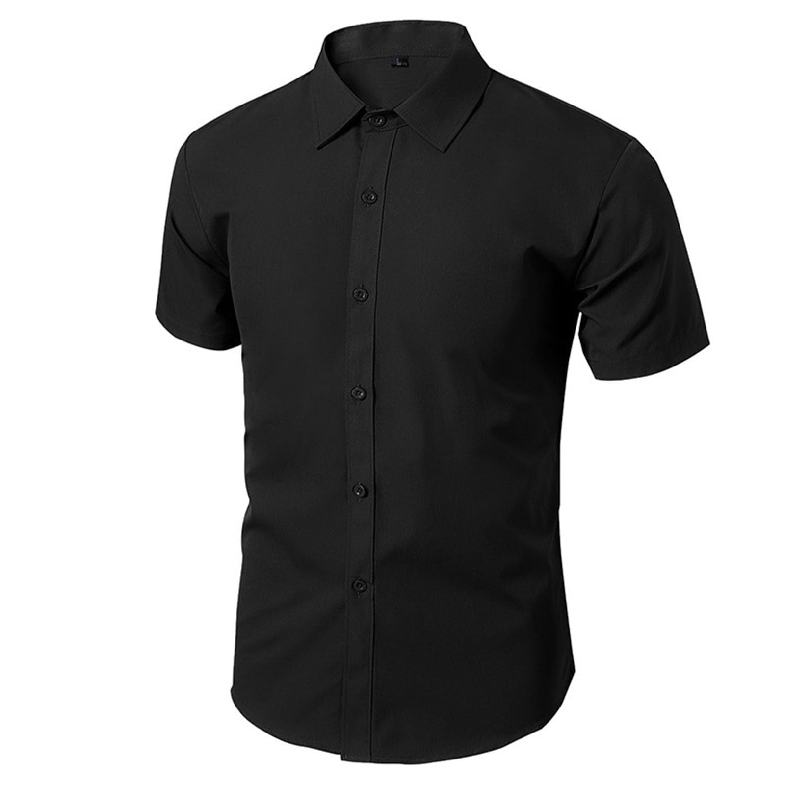 Mens Dress Work Shirt Classic Solid Business Casual Tops Short Sleeve Slim Fit Button Down Shirts Trendy Summer
