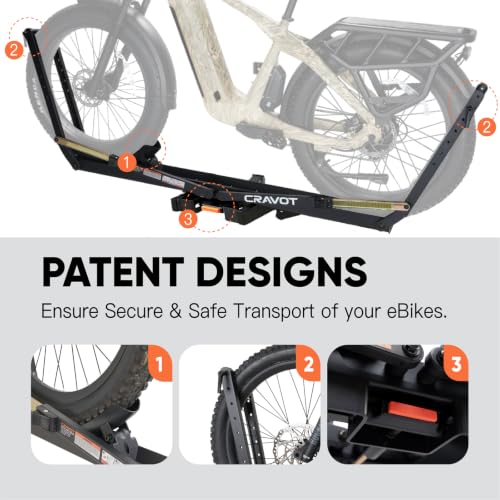Image of CRAVOT Single Ebike Rack for Tow Hitch 1 Bike, Heavy-Duty Ebike Rack | 100lbs Capacity Fits Fat Tire Bicycle, Tire Clamp Bike Carrier with 2 Tray Arms Lock, for Car, SUV, Truck with 2 inch Receiver