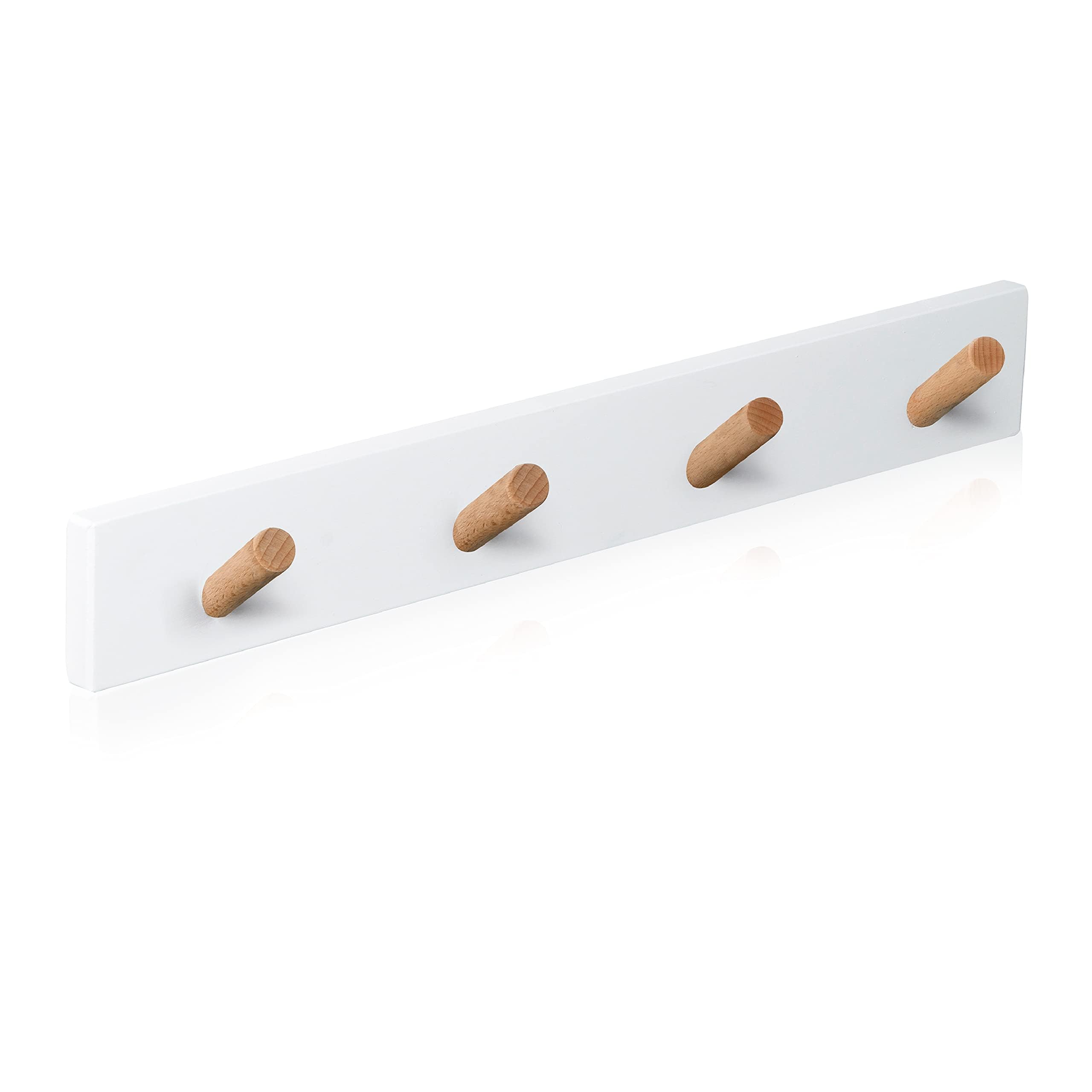 Perchero Pared Blanco ✮ Perchero Pared Madera 4 Ganchos ✮ Colgador Diseño Nordico para Entrada Dormitorio Salon Infantil (Blanco)