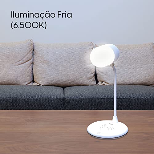 Luminária LED de Mesa 3 em 1 2700-6500k Elgin Com carregador Sem Fio e Caixa de Som Bluetooth Branca