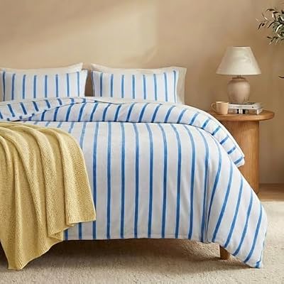 Bedbay Blue Striped Comforter Set King Size Microplush Fleece Bedding Set Ultra Soft & Warm Flannel...