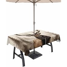 Brown Elk Rectangle Outdoor Table Cloth with Umbrella Hole Zipper,Farm Pine Forest Tree Wildlife Rustic Waterproof Dining Table Cover Protector Tablecloth for Patio Garden Party Picnic 60"x120"