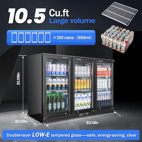 Image of 10.5 Cu.Ft Back Bar Cooler, 3 Hinged Glass Doors, ETL