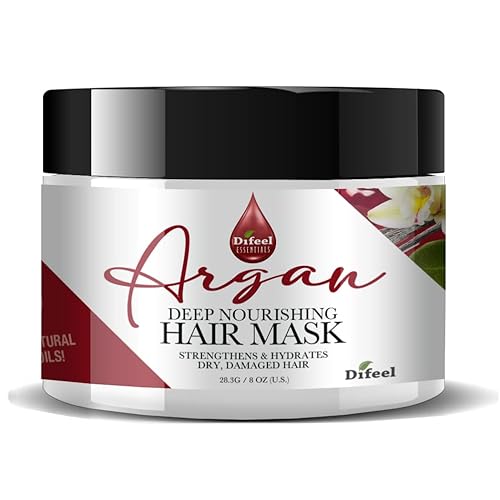 Difeel Essentials - Mascarilla para el cabello de argán de nutrición profunda, 8 onzas, mascarilla de tratamiento capilar acondicionador profundo,