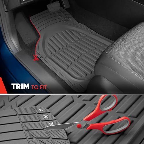 Image of Motor Trend FlexTough LITE Rubber Car Mats Full Set - All Weather Floor Mats for Trucks, Cars & SUVs - Automotive Waterproof Gray Car Floor Mats for Cars Interior Accessories Universal Trim-to-Fit