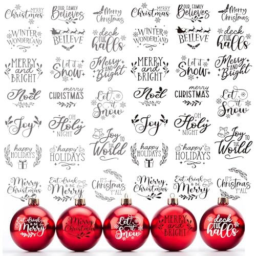 40 Pieces Christmas Word Stickers for Crafts Christmas Vinyl Stickers Waterproof Xmas Decals for Ornament Ball Wood Cup Glass Water Bottle Decoration (40 pcs Words)