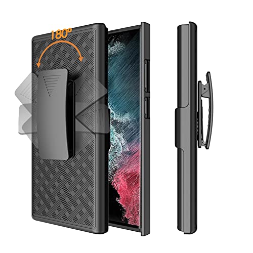 Samsung Galaxy S23 Ultra Case, Hidahe Galaxy S23 Ultra Belt Clip Holster Case Slim Combo Shell With Kickstand Swivel Belt Clip Holster Rugged Protective Cover For S23 Ultra 6.8'' 2023 Release, Black #TOP4