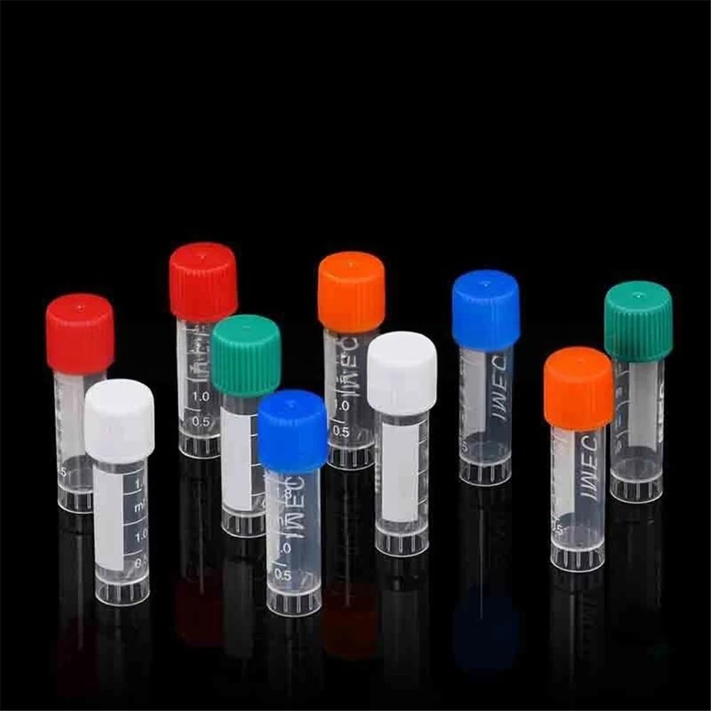 Instrumentos y Equipos de Laboratorio Lote de 500 viales criogénicos de plástico de 1,8 ml con junta de silicona y tapa de color.