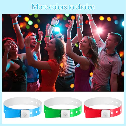 Image of Henoyso 300 Pcs Mixed Color Plastic Wristbands for Events Vinyl Waterproof Pool Wristbands Neon Color Plastic Bracelet for Party Events Arm Band Identification for Concerts Carnivals