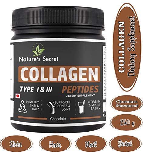 Nature's Secret Protein Chocolate Flavored Hydrolysed Collagen Supplement for Radiant Skin Stronger Nails Joints (250 g)