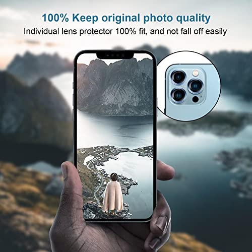 Jeluse [3X2 Pack] Designed For Iphone 13 Pro/Iphone 13 Pro Max Camera Lens Protector, 9H Tempered Glass Screen Protector Cover [Alignment Kit Eazy Installation] Metal Individual Ring #TOP3