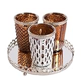 * Jedes Set enthält: 3 Kerzenhalter aus Glas der gleichen Größe und ein Tablett. Es stehen 6 Farben zur Auswahl