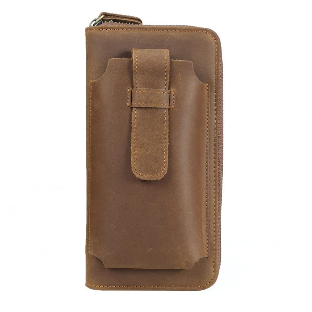 Mens Clutch Bag Handbag Genuine Leather Purse Zipper Long Wallet Business Large Hand Clutch Phone Holder(A)