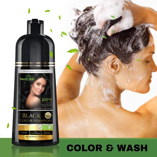 Herbishh Hair Color Shampoo for Gray Hair – Magic Hair Dye Shampoo – Colors Hair in Minutes–Long Lasting–500 Ml–3-In-1 Hair Color–Ammonia-Free | Herbishh (Black)
