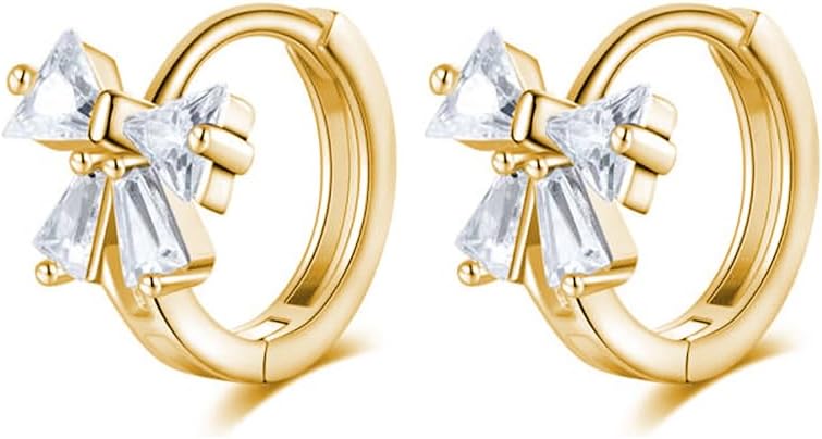 Reffeer Solid 925 Sterling Silver CZ Bow Hoop Earrings Ribbon for Women Teen Girls Small Bowknot Hoop Earrings Cartilage - Image 8