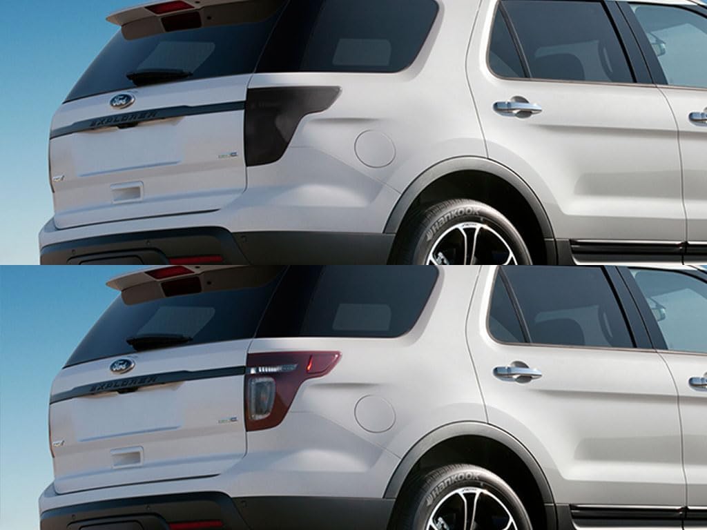 Rvinyl Tail Light Pre Cut Film Tint Cover Kit in Blackout Smoke Compatible with Ford Explorer 2011-2015 - Adhesive Backs
