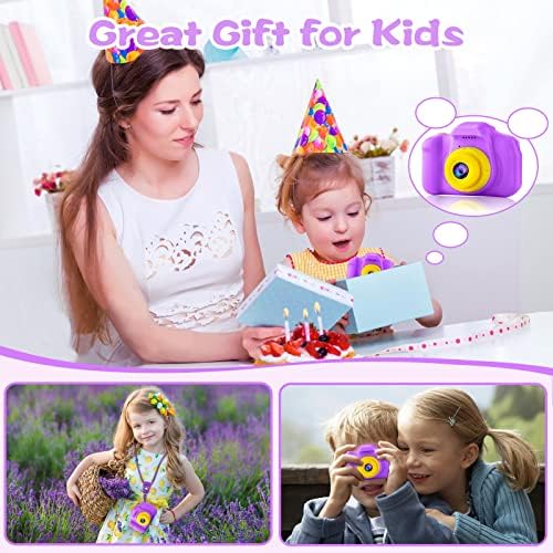 PROGRACE Kids Camera Toys Girls - Dual Selfie kids Digital Cameras Age 3-9 Year Old Gifts Mini Children Camera Birthday Present Kids Video Camera Camcorder Recorder with 32GB Card Premium Purple