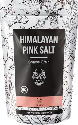 Soeos Himalayan Pink Salt, Coarse Grain, 2 Pound (32 Oz), Pink Himalayan Sea Salt, Himalayan Salt Coarse Salt, Pink Salt for Grinder Refill, Kosher & Natural Certified, Healthy