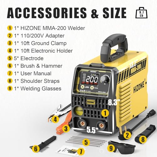 Image of HIZONE 200A Stick Welder, 110V /220V ARC /Lift TIG Welding Machine with Welding Rods, LCD Timekeeping Display Welder MMA Welder with Hot StartPortable IGBT Inverter Welder Hot Start