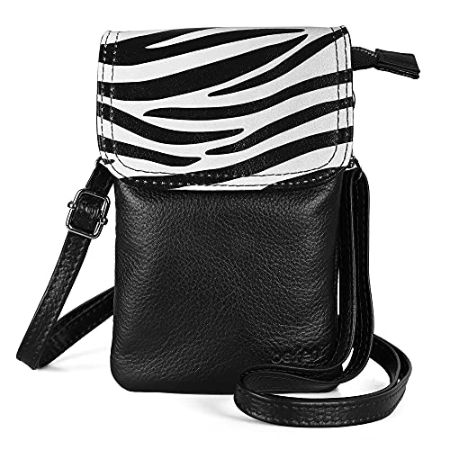 Image of befen Genuine Full Grain Leather Small Cell Phone Crossbody Wallet Purse Bags for Women with Key Ring (Zebra)
