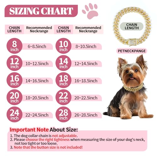 Cuban Dog Chain Collars, Rose Gold Crystal Pet Necklace, Metal Pet Necklace with Safety Buckle Lock, for Small Medium Large Dogs Cats (12 Inch) - Thumbnail 2