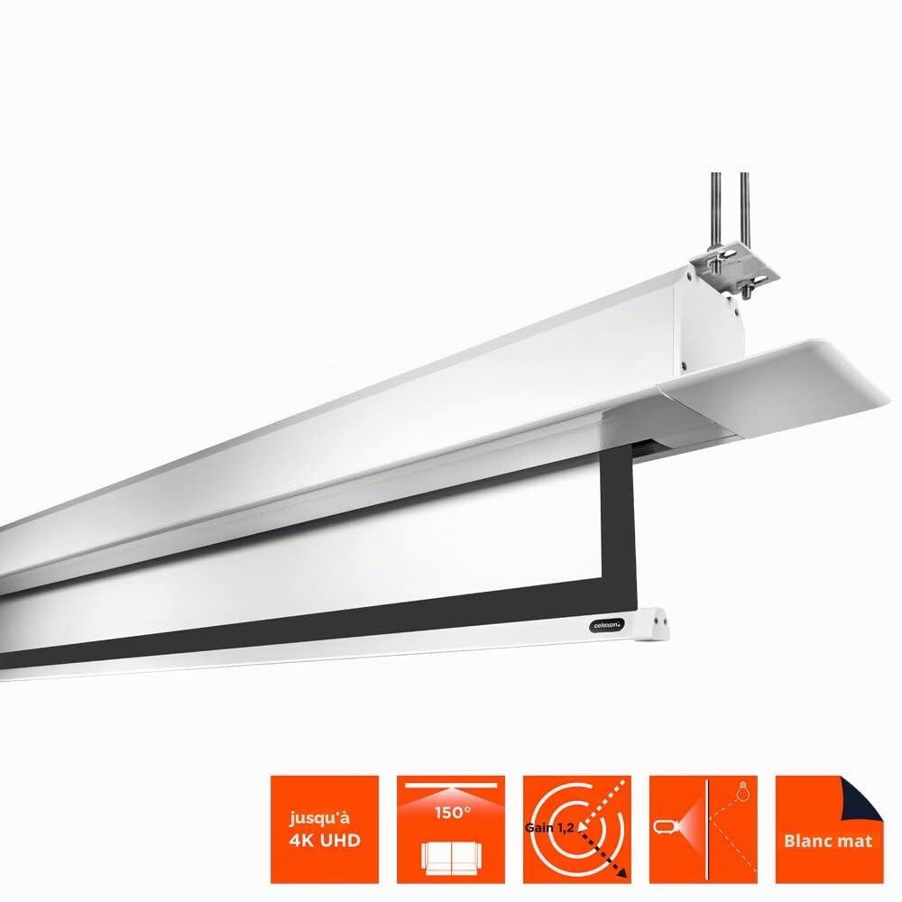 celexon Professional Plus écran motorisé encastrable 90" | 200x113cm 16:9 | Écran électrique encastrable 4K Full HD avec interrupteur mural, conçu pour intégration au plafond