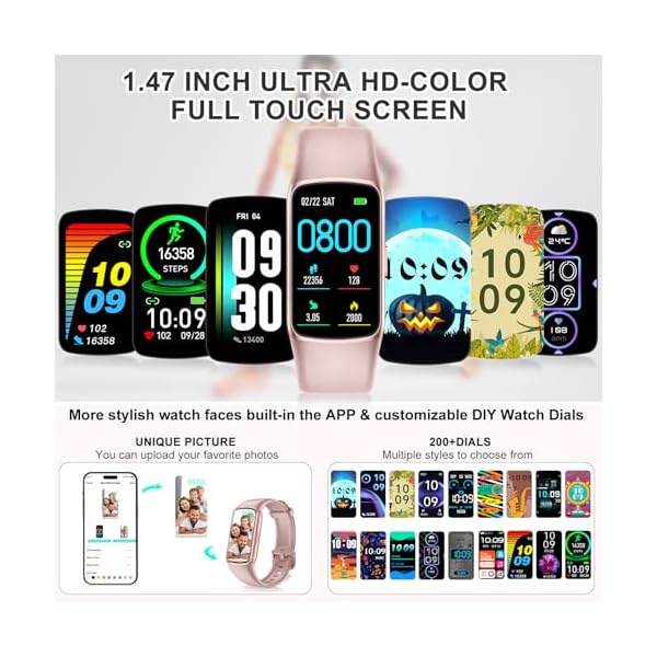 Fitness Tracker with 24/7 Heart Rate Blood Oxygen Sleep Monitor, 123 Sports Modes Step Counter, 1.47'' HD Screen Activity Trackers, Calorie Smart Watches Pedometer for Women Men - Image 4