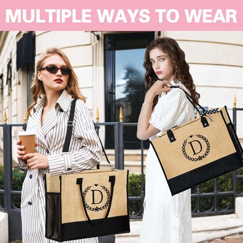 Image of GhvyenntteS Personalized Tote Bags for Women - Initial Jute Tote Bag & Makeup Bag, Birthday Gifts for Women Bridal Wife Mom Grandma Teacher Friend