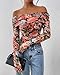 PRETTYGARDEN Women's Fall Tops 2025 Off The Shoulder Long Sleeve Fitted Y2k Shirts Floral Ruched Mesh Going Out Outfits(Floral Black Multicolored,Medium)