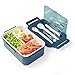 Fiambrera Bento Hermética | Con Tres Compartimentos y Cubiertos | Sin BPA | Apto Microondas y Lavavajillas | 1400ml (Azul)