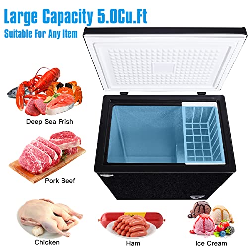 Deep Freezer 5 Cubic Feet Chest Freezer With Storage Basket And Top Open Door Small Freezer 7 Temperature Control For Home Garage Apartment Kitchen Office Black #TOP2