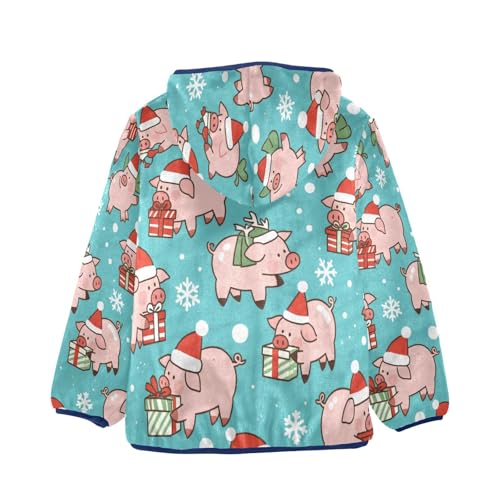 Christmas Pigs Cute Toddler Fleece Jacket Girl Boys Hooded Fleece Jacket Coat Warm Outwear Zip-up 3-10T2
