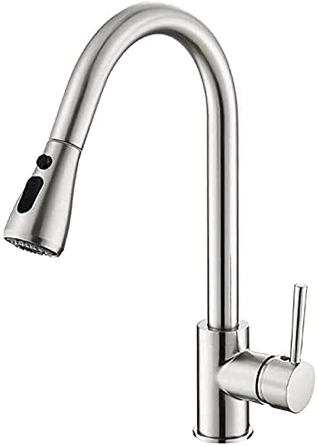 XIUWOO Kitchen Sink Mixer Tap with Pull Down Sprayer Chrome, Single Handle High Arc Pull Out Kitchen Taps, Single Level Solid Brass Kitchen Faucet