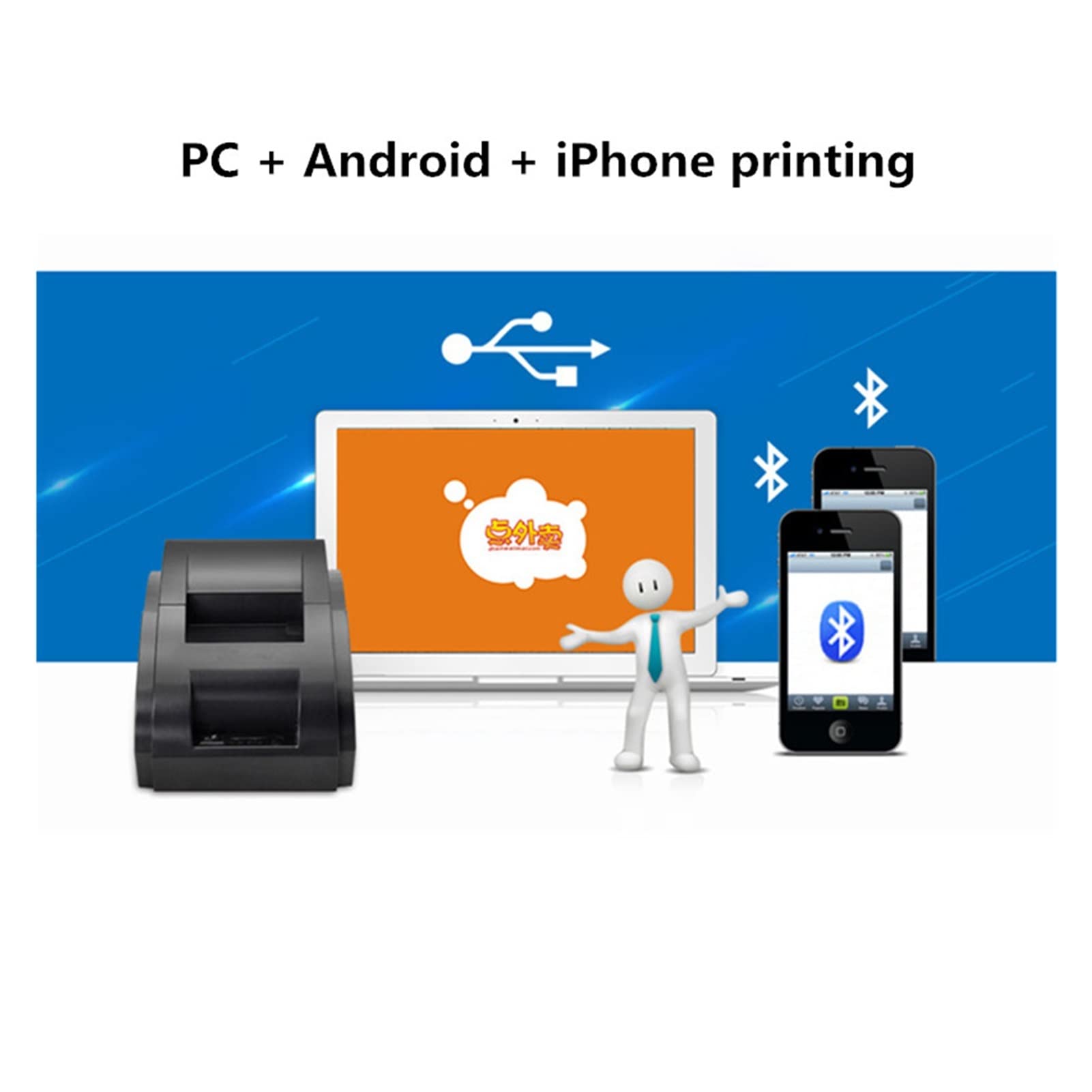 Automatyczne zamówienie na wynos Odbieranie detalicznego Posprzedaż Mały bilet Usb. Drukarka termiczna Bluetooth 58mm 90 mm/s(Nero)