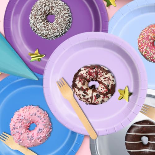 Image of CMUSKO Winter Wonderland Decorations - 60Pcs Blue Purple Snowflake Plates & Napkins Set Winter Wonderland Tableware for Birthday Christmas New Year