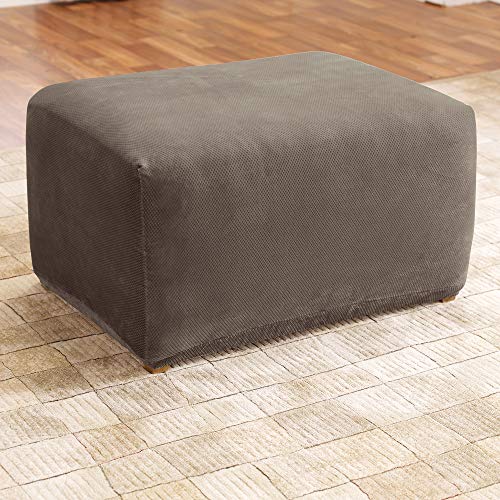 Surefit Home Décor Sf29809 Stretch Pique Box Cushion Ottoman Covers Slipcover, Form Fit, Polyester/Spandex, Machine Washable, One Piece, Taupe Color #TOP1