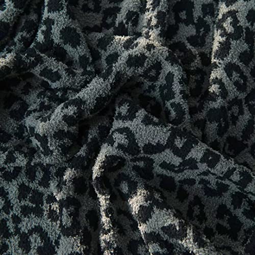 Yarn Leopard Jacquard Throw Blanket Fringe Lightweight Cozy Bed Blanket Soft Throw Blanket Fit Couch Sofa Suitable For All Season,Graphite/Carbon #TOP4
