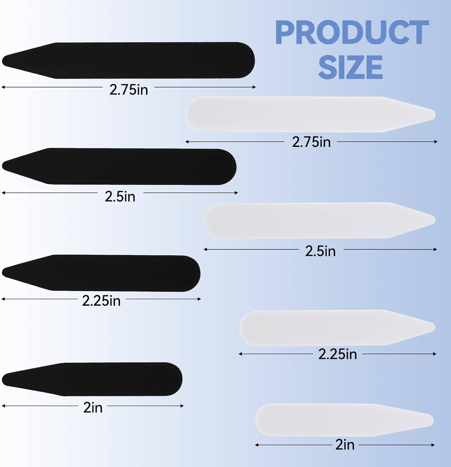 140PCS Shirt Collar Stays, 4 Sizes Black & White for All Collar Styles