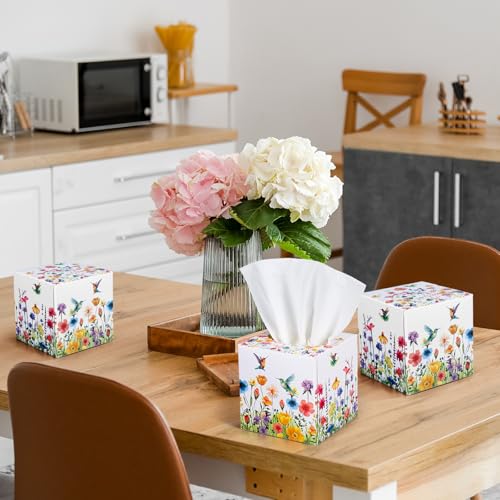 Image of Fourluoo 12 Pack Fall Floral Facial Tissues Cube Boxes, 600 Sheets 3 Ply
