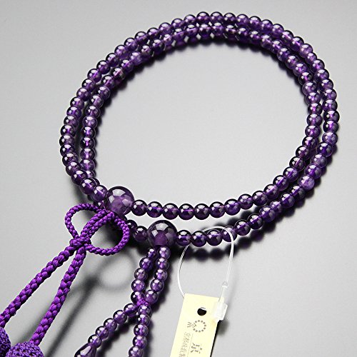 念珠ドットコム 浄土真宗 数珠 女性用 8寸 紫水晶 正絹房【本式数珠 京念珠 京都 108玉 二連 アメジスト 2月の誕生石 門徒 念誦 2000400300340】【数珠袋プレゼント!】